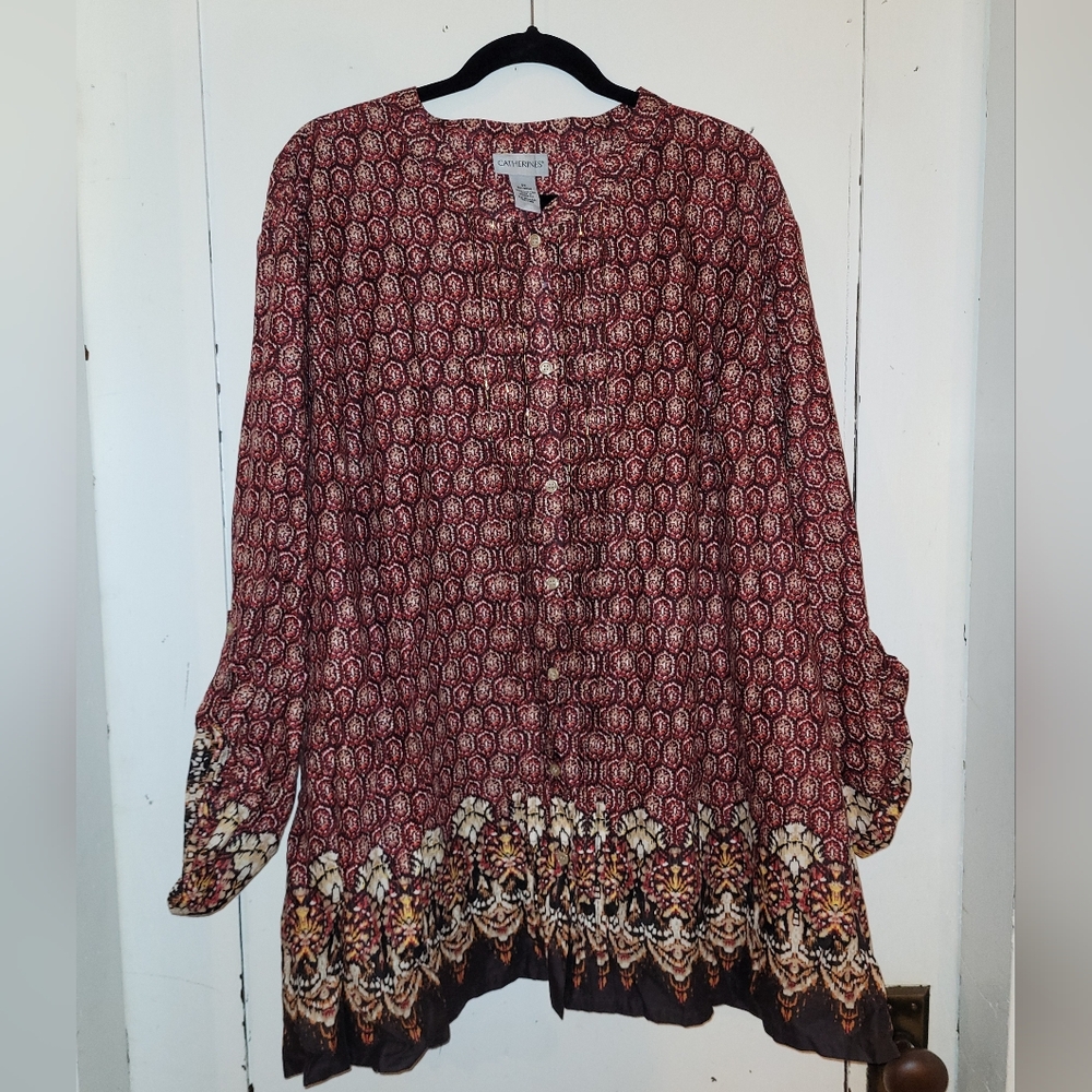5x light moon print button up blouse by Catherines